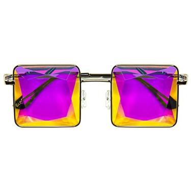 Imagem de Óculos de caleidoscópio quadrado GloFX – Armação de metal – Óculos de prisma de rave de festival EDM com difração de luz arco-íris quadrada MC