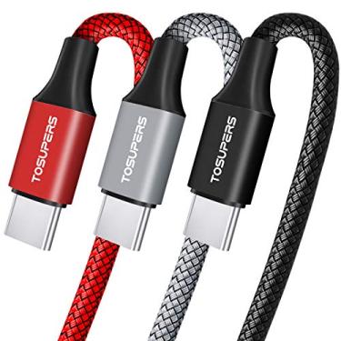 Imagem de TOSUPERS Cabo USB C longo de 3 metros, pacote com 3, carregamento rápido de 3A, cabo de carregador USB A para USB C trançado para iPhone 16 15 Pro Max Plus, Samsung Galaxy S24 S23 S22 S21 S20 S10 S9