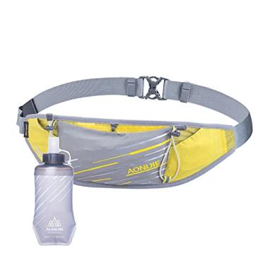 Imagem de Cinto de hidratação de corrida fino para maratona jogging caminhada bolsa de cintura leve à prova d'água pochete refletiva com garrafa de água de 420 ml, amarelo, cintura: 60