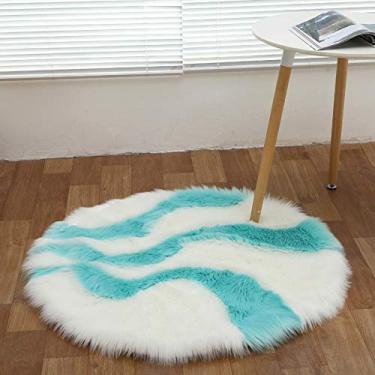 Imagem de Tapetes redondos falsos desgrenhados, pilha longa cor combinando estilo macio antiderrapante tapete lavável para sala de estar quarto estudo banheiro varanda sofá infantil almofada de cadeira, A, 60cm