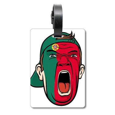 Imagem de Bandeira de Portugal cabeça de maquiagem facial boné gritando mala etiqueta cartão de bagagem etiqueta, Multicolorido.