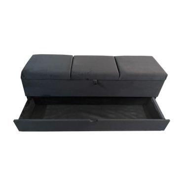 Imagem de Recamier Puff Baú Sapateira  Com Gaveta 1,58 Cm Para Cama Box Queen Size - Preto Em Veludo