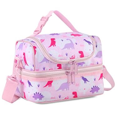 Imagem de Lancheira para Crianças, VASCHY Bolsa Térmica com Dois Compartimentos para Meninas/Meninos com Alça de Ombro para Escola, Creche, Jardim de Infância, Dinossauro rosa