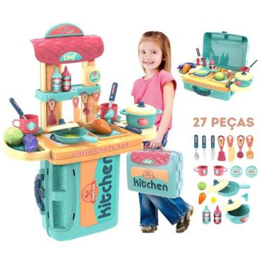 Imagem de Cozinha Infantil Completa Fogãozinho Panelinha Kit Maleta - Aushopexpr