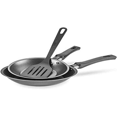 Imagem de MTA - Kit com 2 Frigideiras em Alumínio Antiaderente e 1 Espátula em Nylon, nº 16/20, Cor Grafite, Linha Cristal.