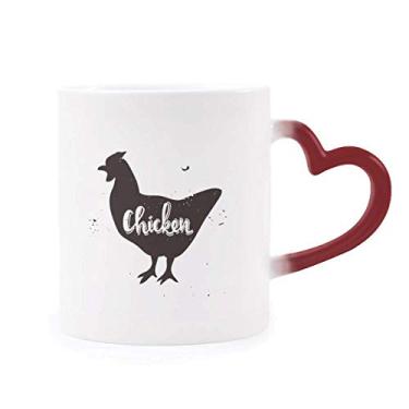 Imagem de Caneca vermelha sensível ao calor de animal preto e branco de galinha Caneca de grés que muda de cor