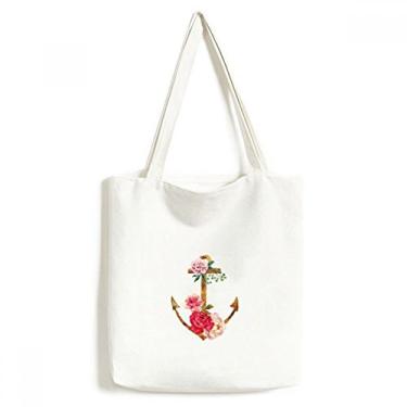 Imagem de Aquarela rosa âncora flor planta sacola sacola sacola de compras bolsa casual bolsa de compras