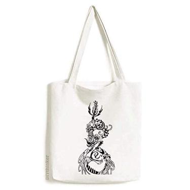Imagem de Bolsa de lona abstrata animal dragão chinês bolsa de compras bolsa casual bolsa de compras