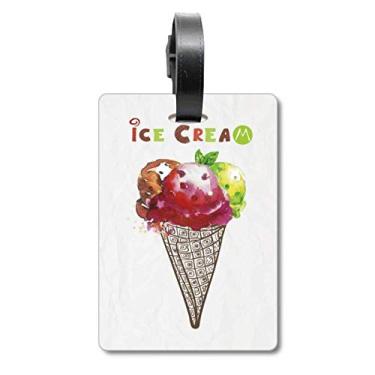 Imagem de Aquarela folhas cones bolsa de viagem de sorvete, etiqueta para cartão de bagagem