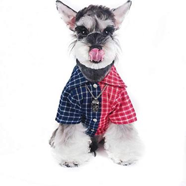 Imagem de IUOU Roupas para cães de estimação da marca moderna Teddy Schnauzer camisa casual diária buldogue francês camiseta xadrez azul e vermelha