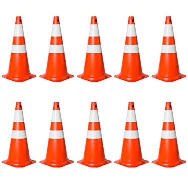 Imagem de Kit com 10 Cones em PVC Rígido 75cm Laranja e Branco
