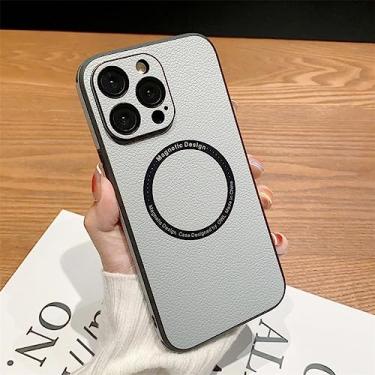 Imagem de Estojo de proteção de lente de vidro magnético de couro luxuoso para iPhone 13 12 14 Pro Max Plus Cases PU para capa de carregamento sem fio, branco, para iPhone 12