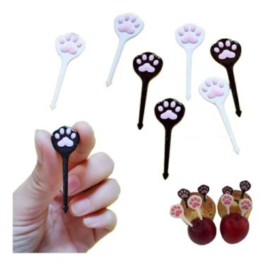 Imagem de Mini Garfinhos Palitinhos Infantil Crianças para Petiscos, Lanches e Lancheiras Para Frutas. FORMATO: PATA DE GATO - 8p
