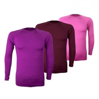 Imagem de 3 Unidades Camiseta Térmica Segunda Pele Proteção Solar UV50+ Unissex fitness Snugg (GG, Roxo-Rosa-Vinho)
