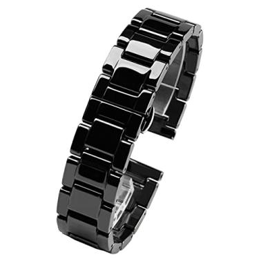 Imagem de DJDLFA Para mulheres homem pulseira de cerâmica combinação de aço inoxidável pulseira de relógio 12 14 15 16 18 20 22 mm pulseira relógio de moda pulseira de relógio de pulso (cor: preto cerâmico, tamanho: 17 mm)
