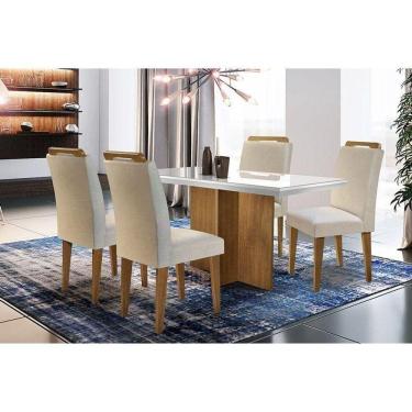 Imagem de Conjunto: Mesa Sala Jantar Berlim Tampo c/Vidro 120cm Canto Reto + 4 Cadeiras Athenas Imbuia/Creme - Rufato