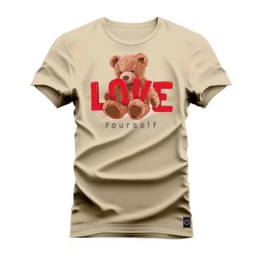 Imagem de Camiseta Plus Size Casual 100% Algodão Estampada Urso Love Grau Bege G5