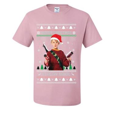 Imagem de Camisetas feias de Natal Merry Christmas Ya Filthy Animal Home Alone, Rosa claro, 5G
