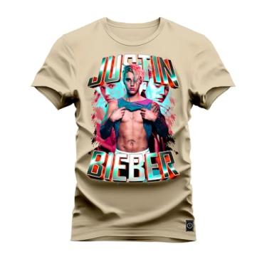 Imagem de Camiseta Plus Size T-Shirt Confortável Estampada Justin Biber Glow Bege G1