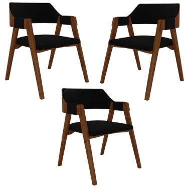 Imagem de Kit 3 Cadeiras Sala de Jantar e Jogos Carteados Madeira Maciça Poker Veludo Preto/Imbuia G42 - Gran Belo