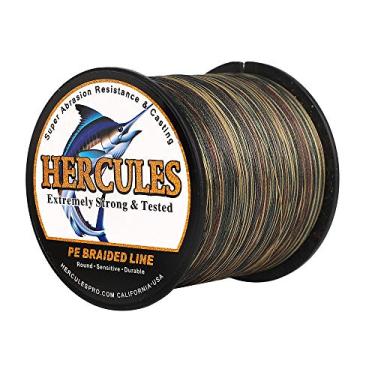 Imagem de Hercules linha de pesca trançada super fundida 8 fios de 10 lb a 300 lb teste para água salgada, 109/328/547/1094 jardas (100 m/300 m/500 m/1000 m), diamante.#0,12 mm-1,2 mm, desempenho de alto nível, cores variadas, Camouflage, 20LB-0.20MM-1094YDS(1000M)-8 STRANDS
