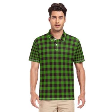 Imagem de JUNZAN Camisa polo masculina Buffalo xadrez verde creme de golfe manga curta gola para homens Advantage Performance P, Xadrez búfalo verde, P