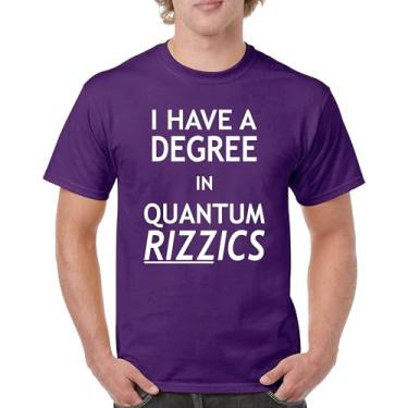 Imagem de Camiseta I Have a Degree in Quantum Rizzics Charisma Pun Meme Flirting Smooth Talker Dating Confidence Camiseta masculina, Roxa, M