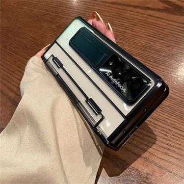 Imagem de Para Samsung Galaxy Z Fold 5 3 Z Fold 4 Case Capa transparente revestida de uma peça com suporte e protetor de tela, preto, para Galaxy Z Fold 3