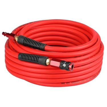 Imagem de EADUTY Mangueira de ar híbrida 1/4 pol. x 15,2 m, leve, flexível, durável mangueira compressor de ar com acoplador rápido universal de alumínio e plugue industrial, vermelho