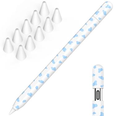Imagem de NIUTRENDZ Capa com estampa de vaca para Apple Pencil USB-C capa protetora de silicone para Apple Pencil (USB-C) acessórios com 10 peças de capa para Apple Pencil Tips (azul)
