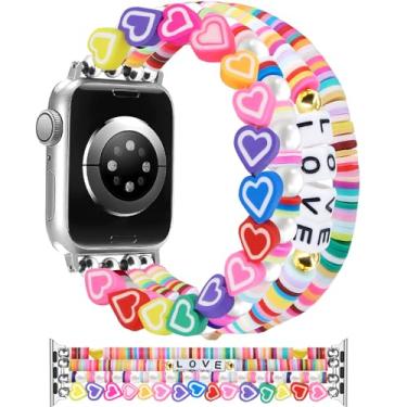 Imagem de Newlibery Pulseira de contas compatível com Apple Watch séries 9/8/7/SE/6/5/4/3/2/1 de 38 mm, 40 mm e 41 mm para Apple Watch séries 9/8/7/SE/6/5/4/3/2/1 (colorida, M)