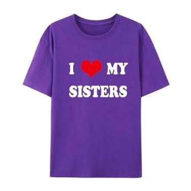 Imagem de Camiseta de manga curta unissex I Love My Sisters - Camiseta combinando para a família, Roxa, XXG