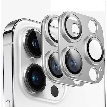 Imagem de Pacote com 2 para iPhone 14 Pro Max/iPhone 14 Pro Protetor de lente de câmera, liga de alumínio de vidro e safira, capa de câmera de vidro temperado de safira, resistente a arranhões, ultra fina