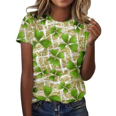 Imagem de Camisetas femininas do Dia de São Patrício Shamrock Lucky camisetas verdes túnica tops festivos irlandeses, Caqui, P
