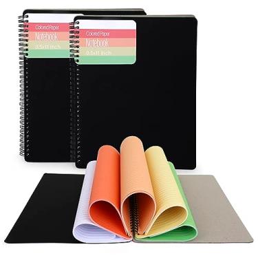 Imagem de Alavone Caderno espiral, pautado para faculdade, caderno com papel colorido - 21,5 x 28 cm - Caderno de papel colorido premium, caderno espiral pautado universitário - 100 folhas, perfurado - pacote