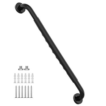 Imagem de Barra de apoio de chuveiro de 81 cm com aderência de borracha antiderrapante, barra de apoio Munzong de aço inoxidável preto, barra de equilíbrio de banheiro, suporte de corrimão de segurança, alça de