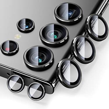 Imagem de BAZO Protetor de lente de câmera para Samsung Galaxy S23 Ultra, acessórios de vidro temperado, protetor de lente de câmera para Samsung Galaxy S23 ultra alumínio borda resistente a arranhões capa amigável - preto