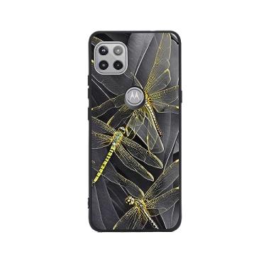 Imagem de Capa compatível com Moto One 5G Ace/Motorola G 5G Dragonfly, preto dourado com estampa de libélula para moto, meninas, mulheres, capa de presente de silicone macio antiderrapante para Moto
