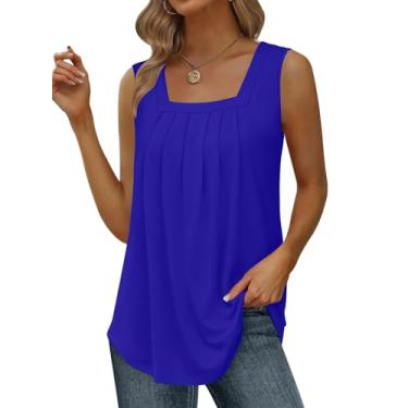 Imagem de MLXSJ Camiseta regata feminina verão 2024 sem manga plissada gola quadrada casual caimento solto, Azul royal, G