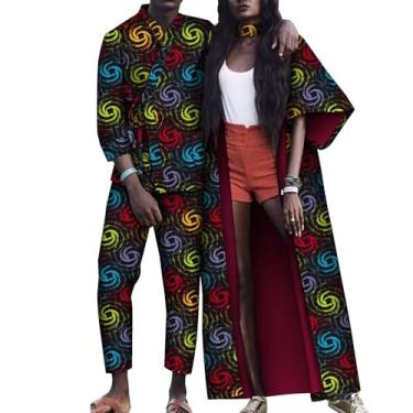 Imagem de XIAOHUAGUA Conjuntos de roupas de casal africano combinando vestidos com estampa Kente para mulheres e homens, roupas de Ankara, blusa e calça de festa, T7, XX-Large