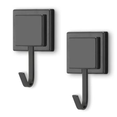 Imagem de Kit 2 Ganchos Cabide Suporte Porta Toalha de Rosto de Parede Banheiro Sem Furo Preto Black