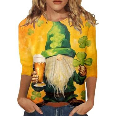 Imagem de Camiseta feminina Dia de São Patrício com trevo irlandês verde gola redonda ajuste solto engraçado professor tops casuais para o dia de São Patrício, 0115-amarelo, G