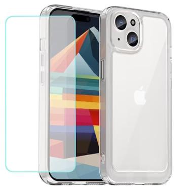 Imagem de Wanyuexes Capa para iPhone 15 Plus de 6,7 polegadas, capa para Apple 15 Plus com protetor de tela de vidro temperado, parte traseira de policarbonato rígido transparente e capa protetora de TPU macio