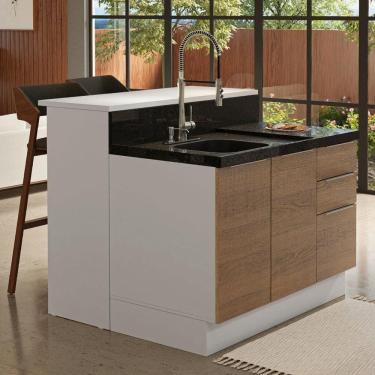 Imagem de Ilha De Cozinha Com Bancada E Balcão 120 Cm Branco/rustic Stella Madesa Branco/rustic