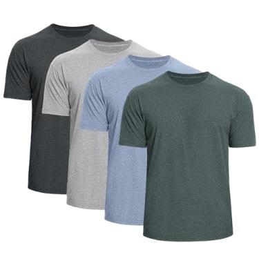 Imagem de Iseasoo Camisetas masculinas de gola redonda, pacote com 2/4, camisetas clássicas, algodão de manga curta e algodão confortável para homens, A03-carbono/cinza mesclado/índigo/azul-marinho, XXG
