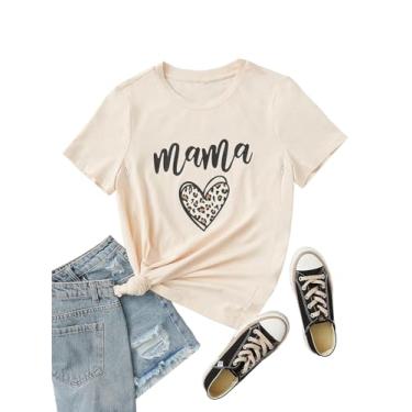Imagem de Camiseta feminina engraçada Mama para maternidade, camiseta fofa com estampa de coração de leopardo com zíper amigável para amamentação, Creme, M
