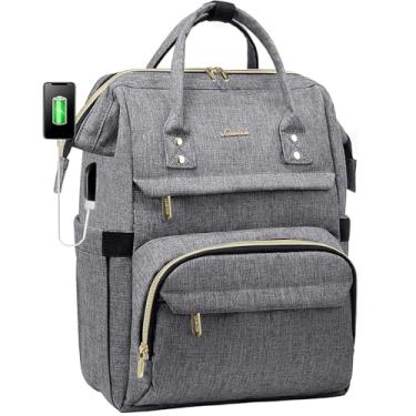 Imagem de Mochila feminina LOVEVOOK para laptop de 15,6 polegadas, de trabalho, para professores, enfermeira, universitária, mochila de viagem impermeável, antifurto, com porta de carregamento USB, cinza