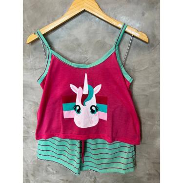 Imagem de Pijama Verão alça Estampado em únicornio em algodão, short com  amaração