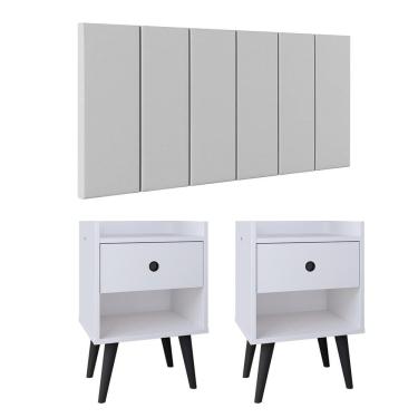 Imagem de Kit 2 Mesinhas Decore Branco Preto Nicho Porta Objetos Cabeceira Suspensa Júlia Cama Box Casal 1,60 Corino - Lojas RPM 