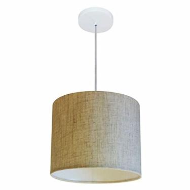 Imagem de Lustre Pendente Cilíndrico Cúpula Tecido 35x25 cm, Vivare Iluminação, Pendente4143 RST, Rustico Bege, Pequeno